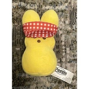 Peeps with Gingham Red/White Pattern Visor Plush Bean bag Bunny 6" EUC